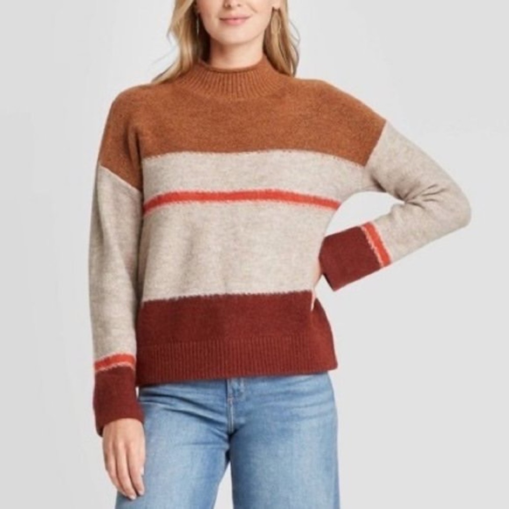 Mock Neck Striped Sweater